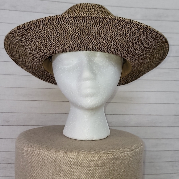 WIDE BRIM FEDORA SUN HAT, W BLACK HATBAND - Picture 10 of 15